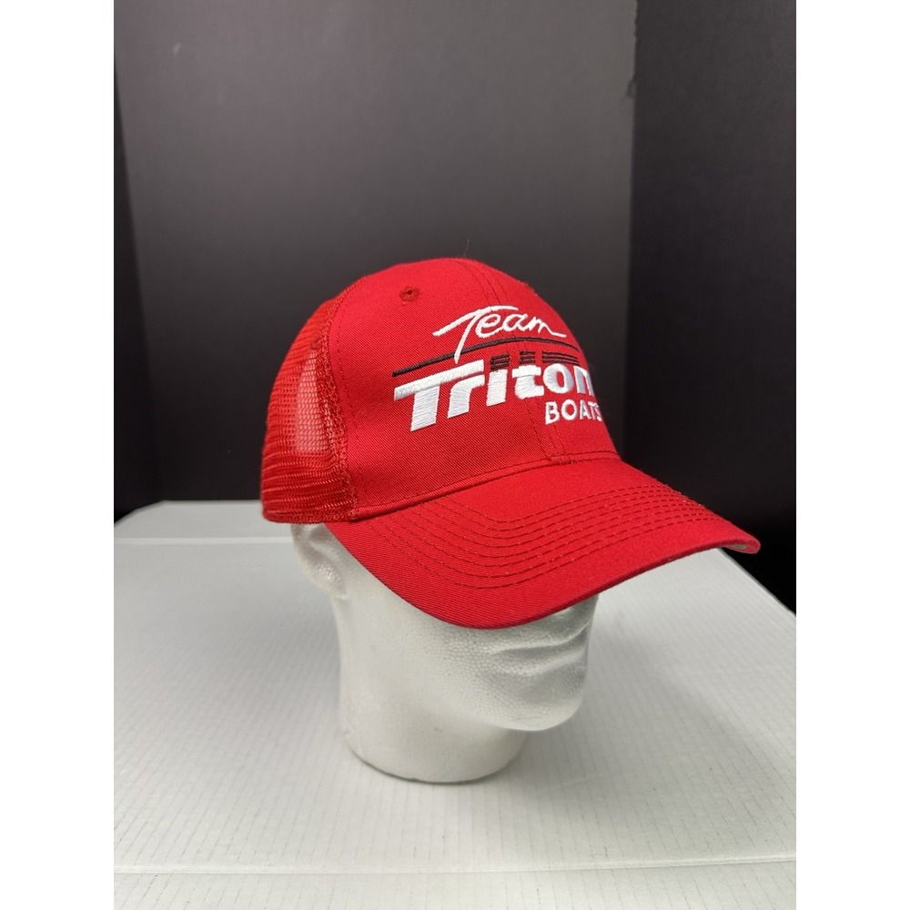 Vtg TRITON Boats Embroidered Hat Structured Red Baseball Cap Fishing Boating